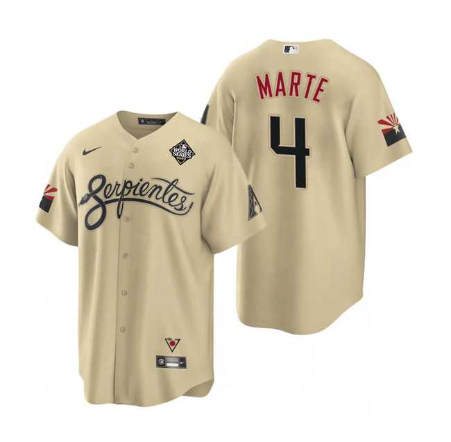 Mens Arizona Diamondbacks #4 Ketel Marte Gold 2023 World Series City Connect Cool Base Stitched Jersey Dzhi
